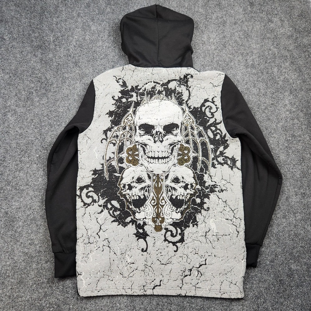 Rebel Vengeance Hoodie Mens Medium‎ Black Skull Graphic Pullover Sweatshirt